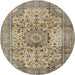 Round Traditional Brown Medallion Rug, tr2653