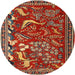 Round Traditional Orange Brown Animal Rug, tr2655