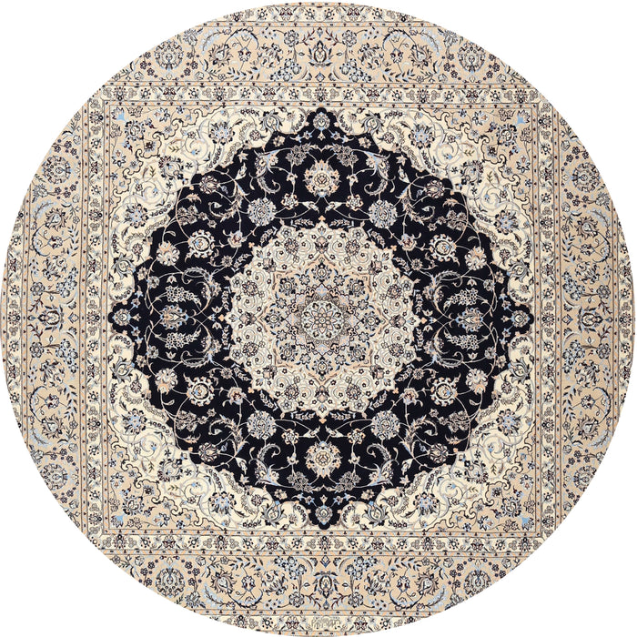 Round Traditional Carbon Gray Medallion Rug, tr2660