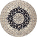 Round Traditional Carbon Gray Medallion Rug, tr2660