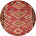 Round Traditional Red Southwestern Rug, tr2676