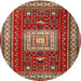 Round Traditional Red Geometric Rug, tr2678