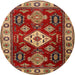 Round Traditional Red Geometric Rug, tr2679