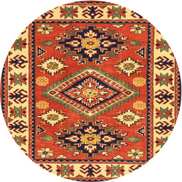 Round Traditional Orange Gold Geometric Rug, tr267