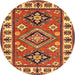 Round Traditional Orange Gold Geometric Rug, tr267