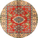 Round Traditional Brownish Green Geometric Rug, tr2682