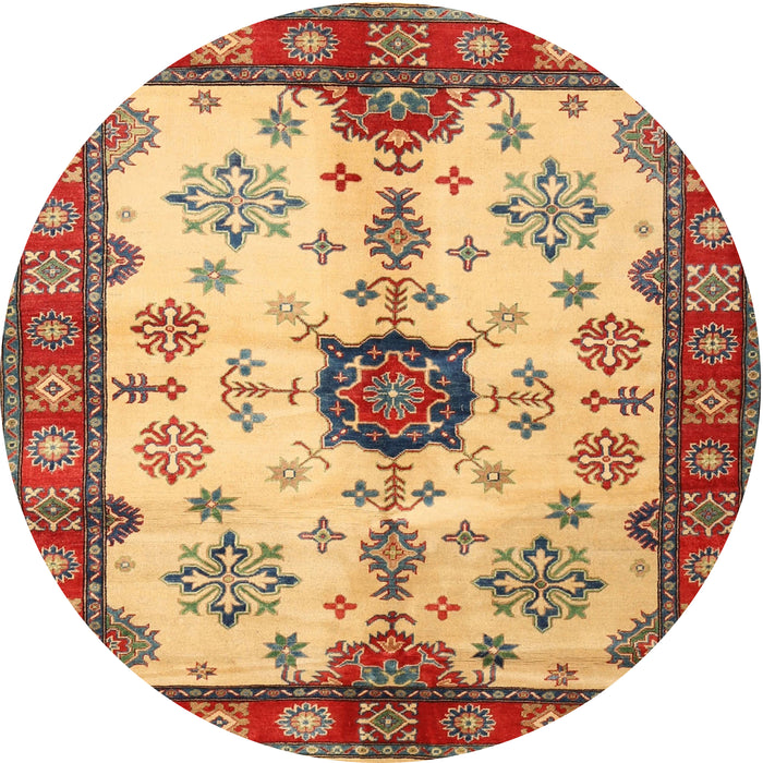 Round Traditional Chrome Gold Yellow Geometric Rug, tr2683