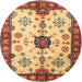 Round Traditional Chrome Gold Yellow Geometric Rug, tr2683