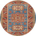 Round Traditional Fire Brick Red Geometric Rug, tr2693