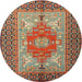 Square Machine Washable Traditional Brown Red Rug, wshtr2694