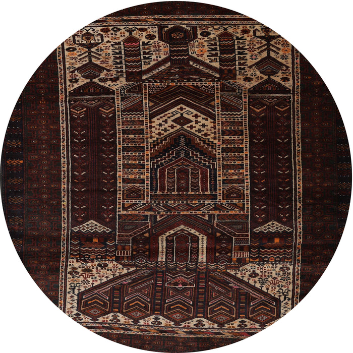 Round Traditional Black Brown Persian Rug, tr2695