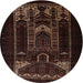 Round Traditional Black Brown Persian Rug, tr2695