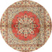 Round Traditional Chestnut Red Persian Rug, tr2704