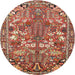 Round Traditional Tangerine Pink Animal Rug, tr270