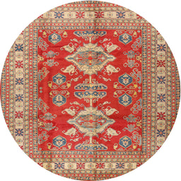 Round Traditional Red Geometric Rug, tr2715