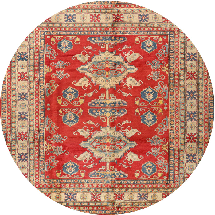 Round Traditional Red Geometric Rug, tr2715