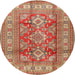 Round Traditional Sand Brown Geometric Rug, tr2716