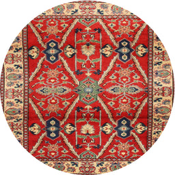 Round Traditional Brown Geometric Rug, tr2717