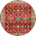 Round Traditional Brown Geometric Rug, tr2717