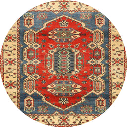 Round Traditional Fire Brick Red Geometric Rug, tr2720