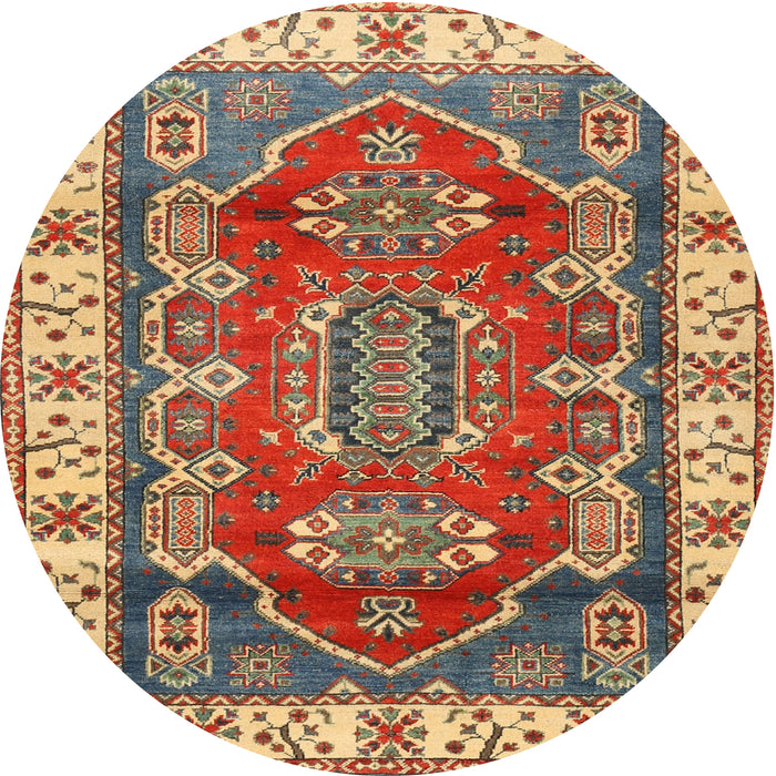 Round Traditional Fire Brick Red Geometric Rug, tr2720