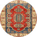 Round Traditional Fire Brick Red Geometric Rug, tr2720