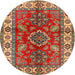 Round Traditional Copper Green Geometric Rug, tr2721