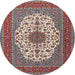 Round Traditional Tan Brown Medallion Rug, tr2741