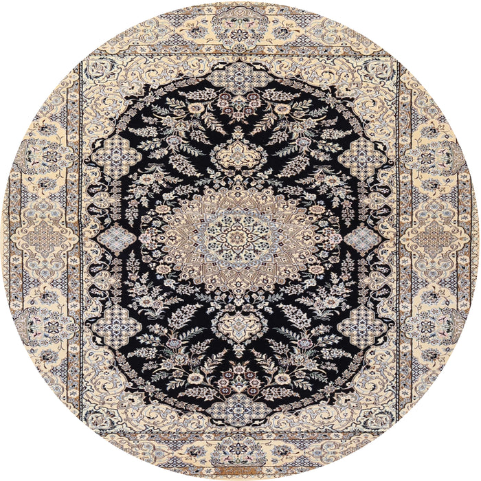 Round Traditional Desert Sand Beige Medallion Rug, tr2742