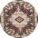 Round Traditional Tan Brown Medallion Rug, tr2745