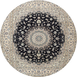 Round Traditional Gray Medallion Rug, tr2747