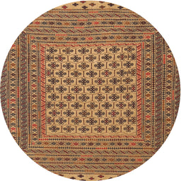 Round Traditional Dark Sienna Brown Southwestern Rug, tr2756