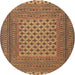 Round Traditional Dark Sienna Brown Southwestern Rug, tr2756