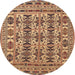 Round Traditional Dark Sienna Brown Southwestern Rug, tr2757