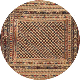 Round Traditional Sand Brown Southwestern Rug, tr2760