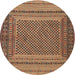 Round Traditional Sand Brown Southwestern Rug, tr2760