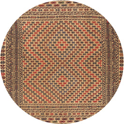 Round Traditional Dark Sienna Brown Southwestern Rug, tr2767