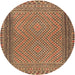 Round Traditional Dark Sienna Brown Southwestern Rug, tr2767