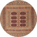 Round Traditional Sand Brown Southwestern Rug, tr2772