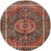 Round Traditional Brown Medallion Rug, tr2782