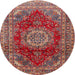 Round Traditional Camel Brown Medallion Rug, tr2784