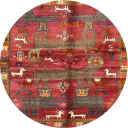 Round Traditional Rust Pink Animal Rug, tr2794