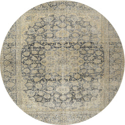 Round Traditional Khaki Green Persian Rug, tr2800