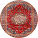 Round Traditional Orange Salmon Pink Medallion Rug, tr2815