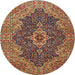 Square Machine Washable Traditional Brown Red Rug, wshtr2827