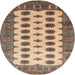 Round Traditional Reddish Brown Southwestern Rug, tr283