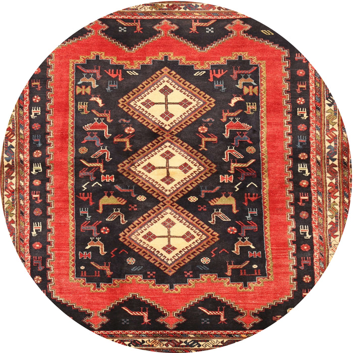 Round Traditional Saffron Red Persian Rug, tr2856