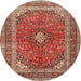 Round Traditional Light Copper Gold Medallion Rug, tr2874