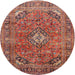 Round Traditional Orange Salmon Pink Medallion Rug, tr2875