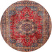 Round Traditional Light Copper Gold Medallion Rug, tr2878